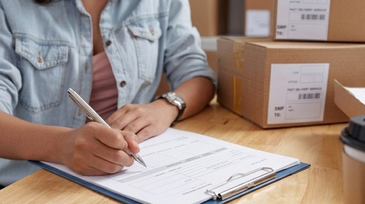 Profesional revisando documentos aduaneros