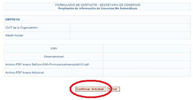 confirmar solicitud de contacto con secretaria de comercio