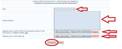 formulario de contacto con la secretaria de comercio